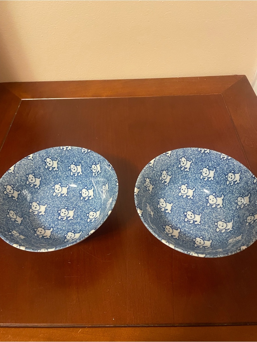 SET OF 2 JAPAN DOG DESIGN BLUE & WHITE CERAMIC BOWLS Soup Noodle Pet - Picture 13 of 15